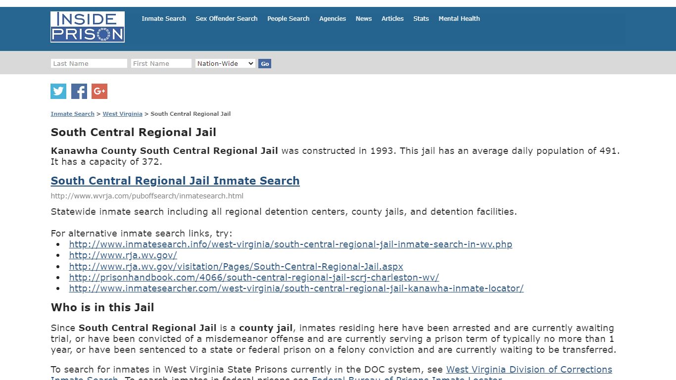 South Central Regional Jail - West Virginia - Inmate Search - Inside Prison